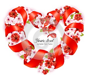 Happy Holiday background. Colorful beautiful flowers the shape of a heart Frame