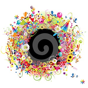 Happy holiday, funny frame with baloons