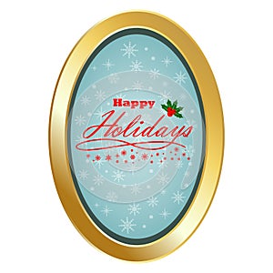 Happy Holiday with oval frame and blue background
