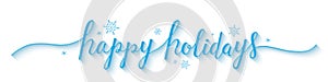 HAPPY HOLIDAYS blue brush calligraphy banner with snowflakes