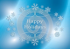 Happy holidays - blue vector greeting card with snowflakes