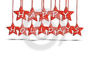 Happy holidays concept with red stars on white background