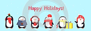 Happy Holidays greeting card with penguins