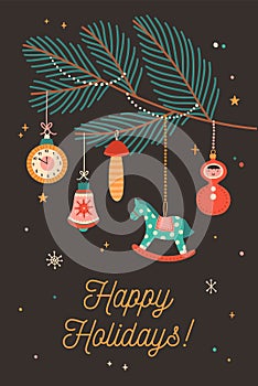 Happy holidays greeting cards vector template. Christmas postcard, poster concept with congratulations. Festive