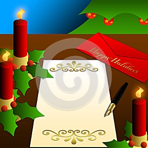 Happy Holidays Letter, Christmas Tree, Candle