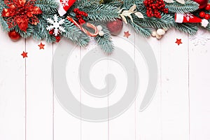 Happy holidays or Merry Christmas and New year blank greeting card with winter composition