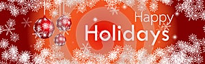 Happy holidays season greeting card red ball snow