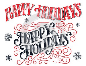 Happy holidays vintage hand-lettering set photo
