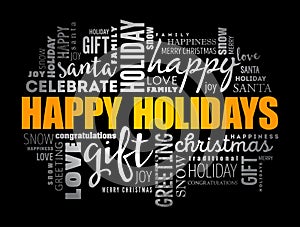 Happy Holidays word cloud collage, holiday concept