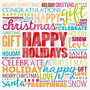Happy Holidays word cloud collage, holiday concept background