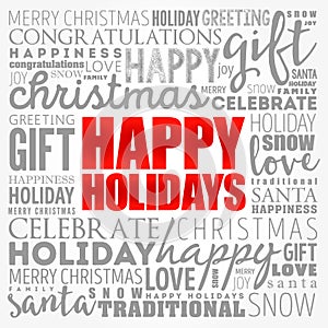 Happy Holidays word cloud collage, holiday concept background