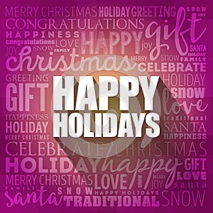 Happy Holidays word cloud collage, holiday concept background