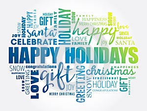 Happy Holidays word cloud collage, holiday concept background