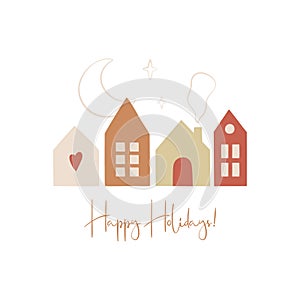 Happy hollidays greeting card in scandinavian style.