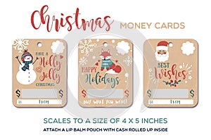 Happy Hollydays, Best wishes greeting cards. Christmas gift card, money card template. photo