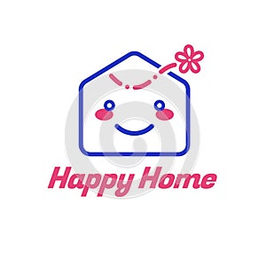 Happy Home Nursery House Cleaning Fresh Scent illustration logo design. Smiley building space face business company vector.