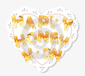 Happy honeymoon letters on the lacy doily. Pattern with honeycomb is full under clipping mask.