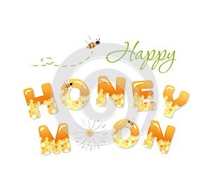 Happy honeymoon letters. Pattern with honeycomb is full under clipping mask.
