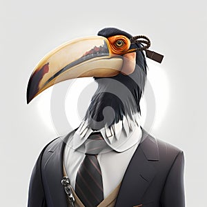 Happy Hornbill Businessman. Generative AI