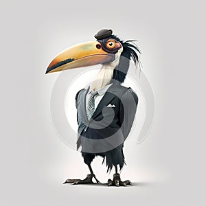 Happy Hornbill Businessman. Generative AI