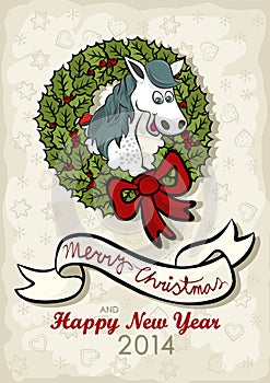 Happy horse Christmas English wishes card