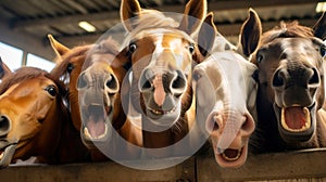 happy horses smile in stall generative ai