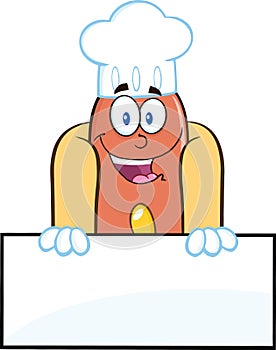 Happy Hot Dog Chef Cartoon Character Over Blank Sign