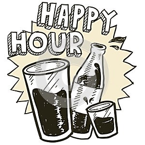 Happy hour alcohol sketch