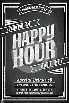 Happy hour. Chalkboard sign template