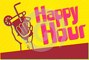 Happy Hour Cocktail Party Flyer Template with Glass in hand