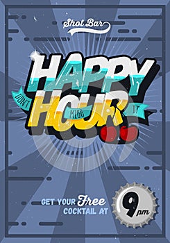 Happy Hour Concept Poster Template For Advertising. Comic