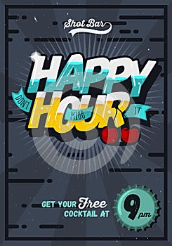 Happy Hour Concept Poster Template For Advertising. Comic