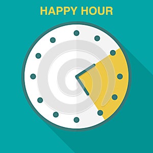 Happy hour flat icon design. Clock icon in flat style, timer on blue background. Business watch. Vector design element for you pro