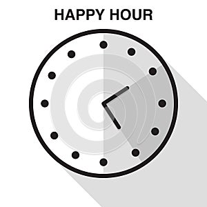 Happy hour flat icon design. Clock icon in flat style, timer on blue background. Business watch. Vector design element for you pro