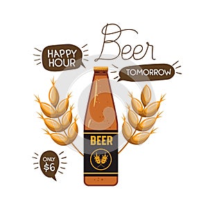 Happy hour label with beer isolated icon