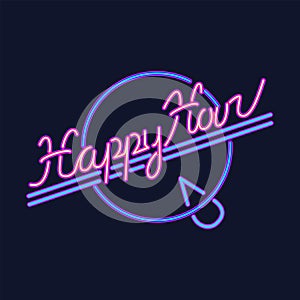 Happy Hour neon sign vector design template, banner design element colorful modern design trend, night bright advertising