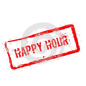 Happy hour red rubber stamp isolated on white.
