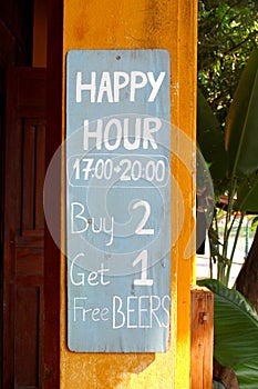 Happy Hour sign board, Free Beers, Asia