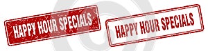 Happy hour specials stamp set. happy hour specials square grunge sign
