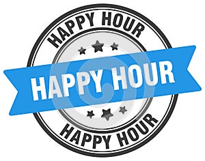 happy hour stamp. happy hour label on transparent background. round sign