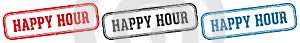 happy hour stamp. happy hour rectangular stamp set isolated on white background