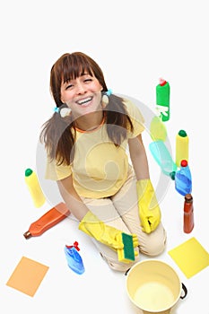 A happy house cleaning woman