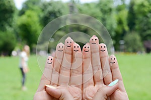Happy human fingers suggesting feedback and communication concept