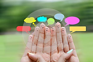 Happy human fingers suggesting feedback and communication concept