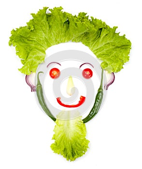 Happy human head made of vegetables