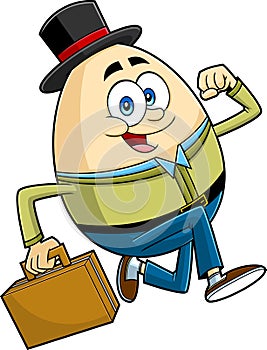 Happy Humpty Dumpty Egg Cartoon Character Running And Carries Briefcase