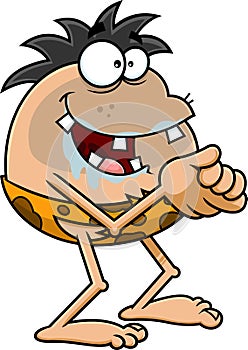 Happy Hungry Caveman Cartoon Character