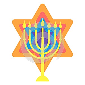 Happy Hunukkah menorah and David star icon vector illustration