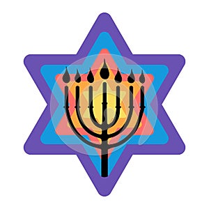 Happy Hunukkah menorah and David star icon vector illustration