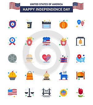 Happy Independence Day 25 Flats Icon Pack for Web and Print party; celebrate; cinema; balloons; pumpkin